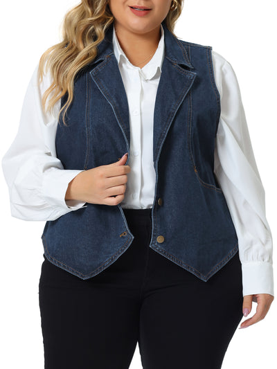 Plus Size Denim Vest for Women Sleeveless Lapel Casual Lightweight Buttons Jackets