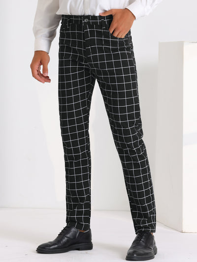 Bublédon Formal Plaid Dress Pants for Men's Flat Front Checked Business Trousers