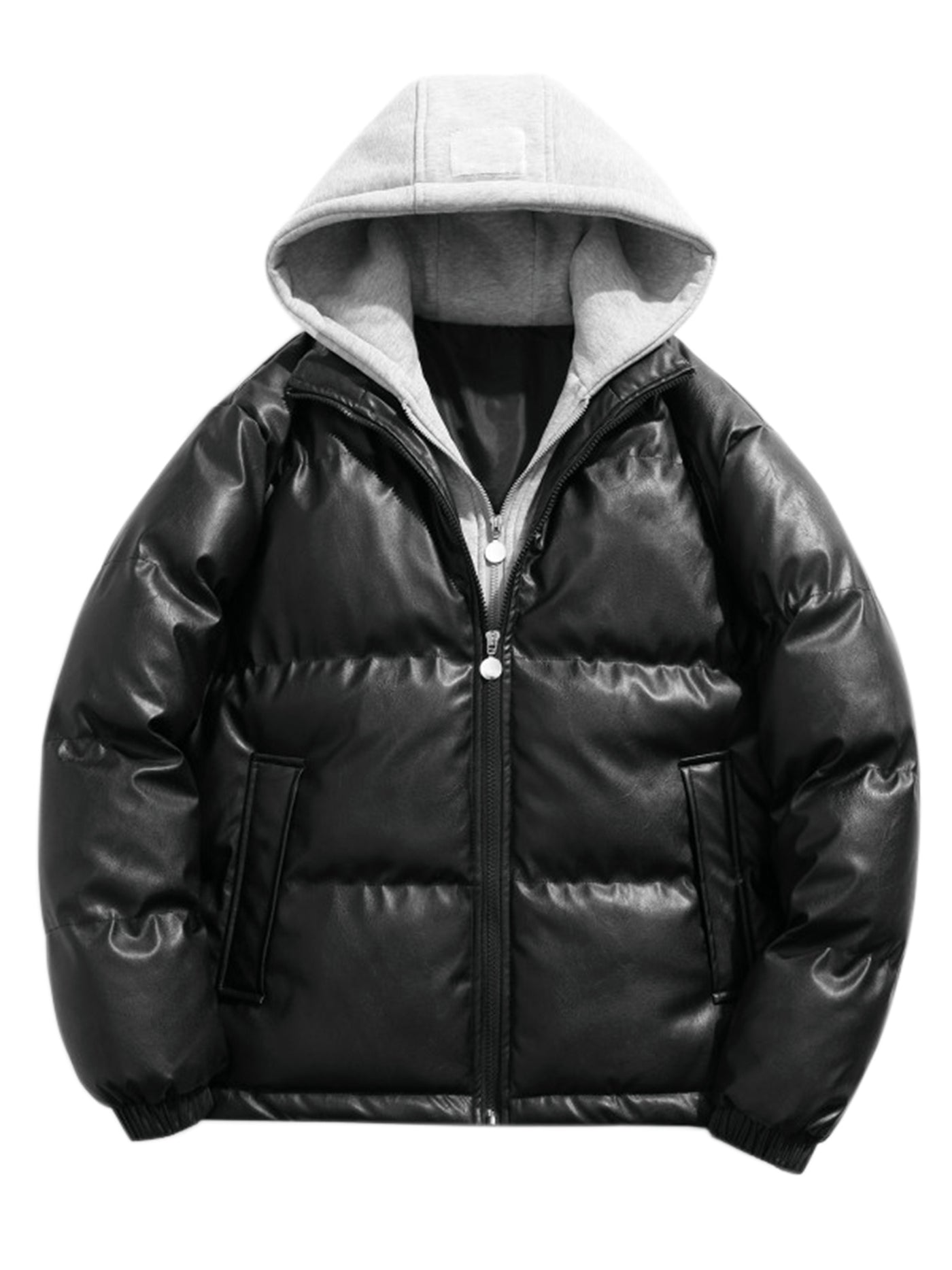 Bublédon Puffer Jackets for Men's Full Zipper Winter Hoodie Faux Leather Down Jacket