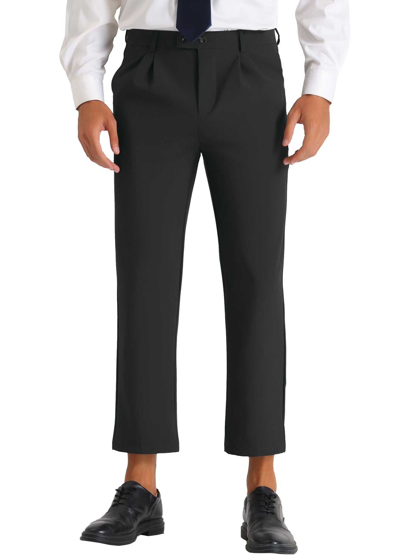 Bublédon Men's Two Buttons Pleated Front Tapered Work Office Dress Pants