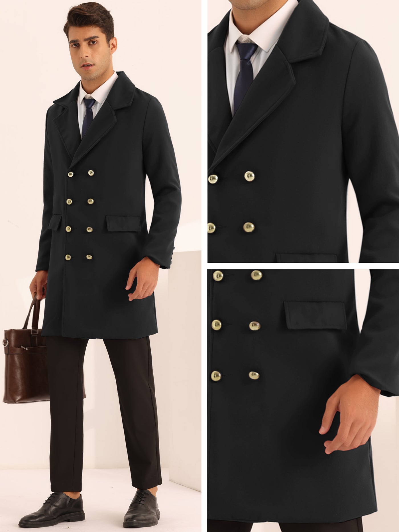 Bublédon Overcoat for Men's Winter Double Breasted Slim Fit Business Trench Coats
