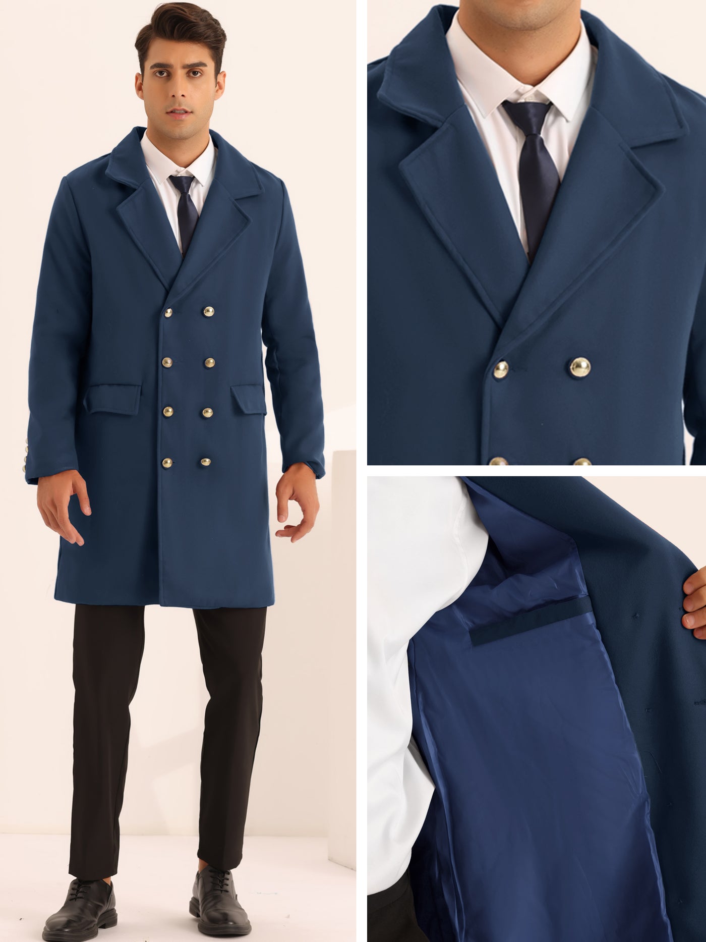 Bublédon Overcoat for Men's Winter Double Breasted Slim Fit Business Trench Coats