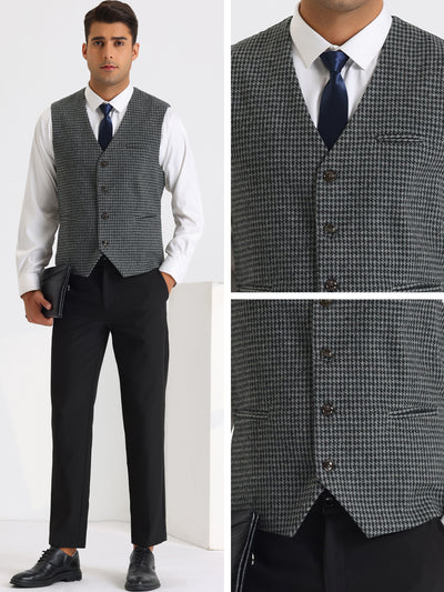 Houndstooth Print Waistcoat for Men's Classic Slim Fit Business Formal Dress Vest