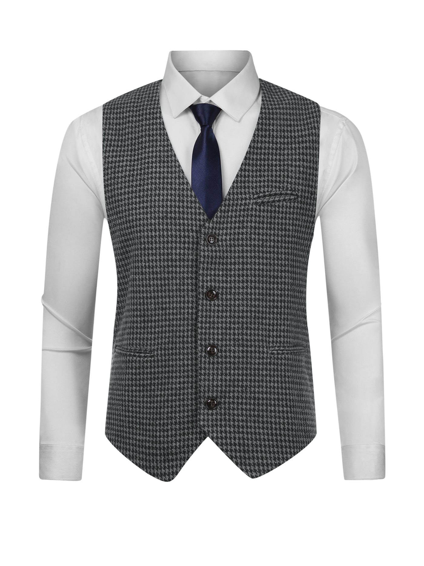 Bublédon Houndstooth Print Waistcoat for Men's Classic Slim Fit Business Formal Dress Vest