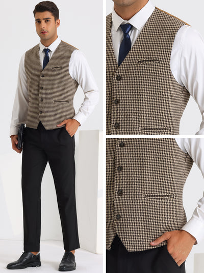 Houndstooth Print Waistcoat for Men's Classic Slim Fit Business Formal Dress Vest