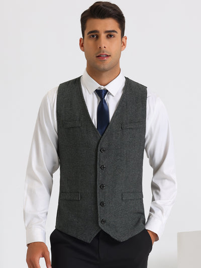 Herringbone Suits Vest for Men's Classic Slim Fit Business Formal Dress Waistcoat
