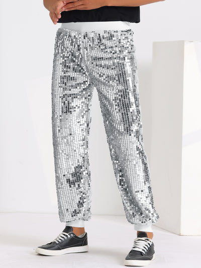 Sequin Pants for Men's Sparkly Disco Costume Elastic Waist Shiny Metallic Joggers