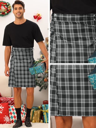 Tartan Kilt for Men's Color Block Costume Pleated Checked Short Dress Plaid Skirt