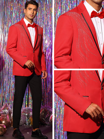 Tuxedo Suit Jacket for Men's Slim Fit Party Prom Shiny Rhinestone Decoration Blazer