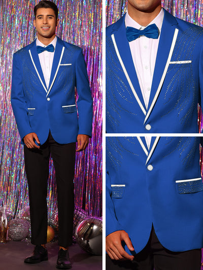 Tuxedo Suit Jacket for Men's Slim Fit Party Prom Shiny Rhinestone Decoration Blazer