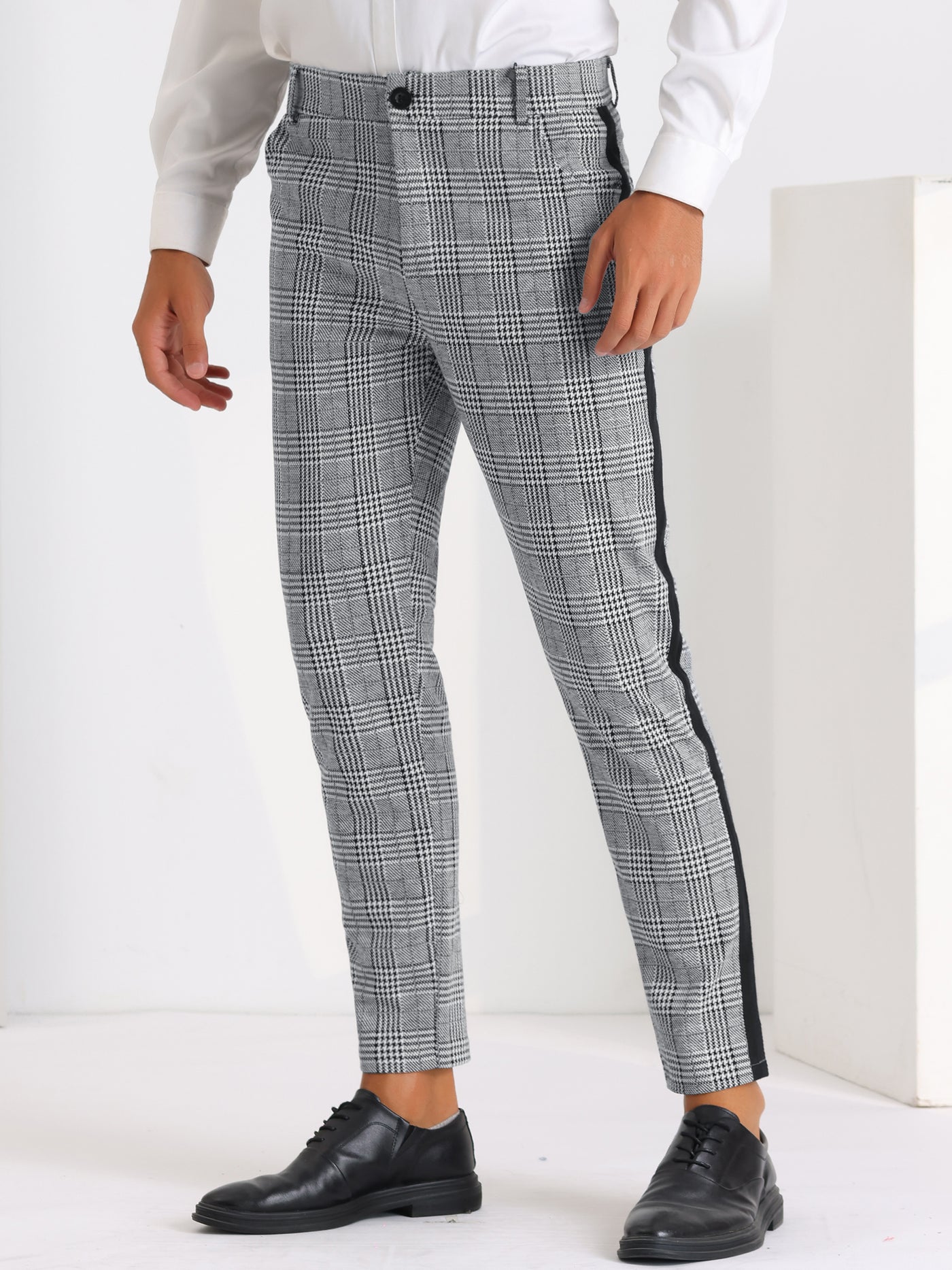 Bublédon Men's Contrast Color Checked Flat Front Formal Pants