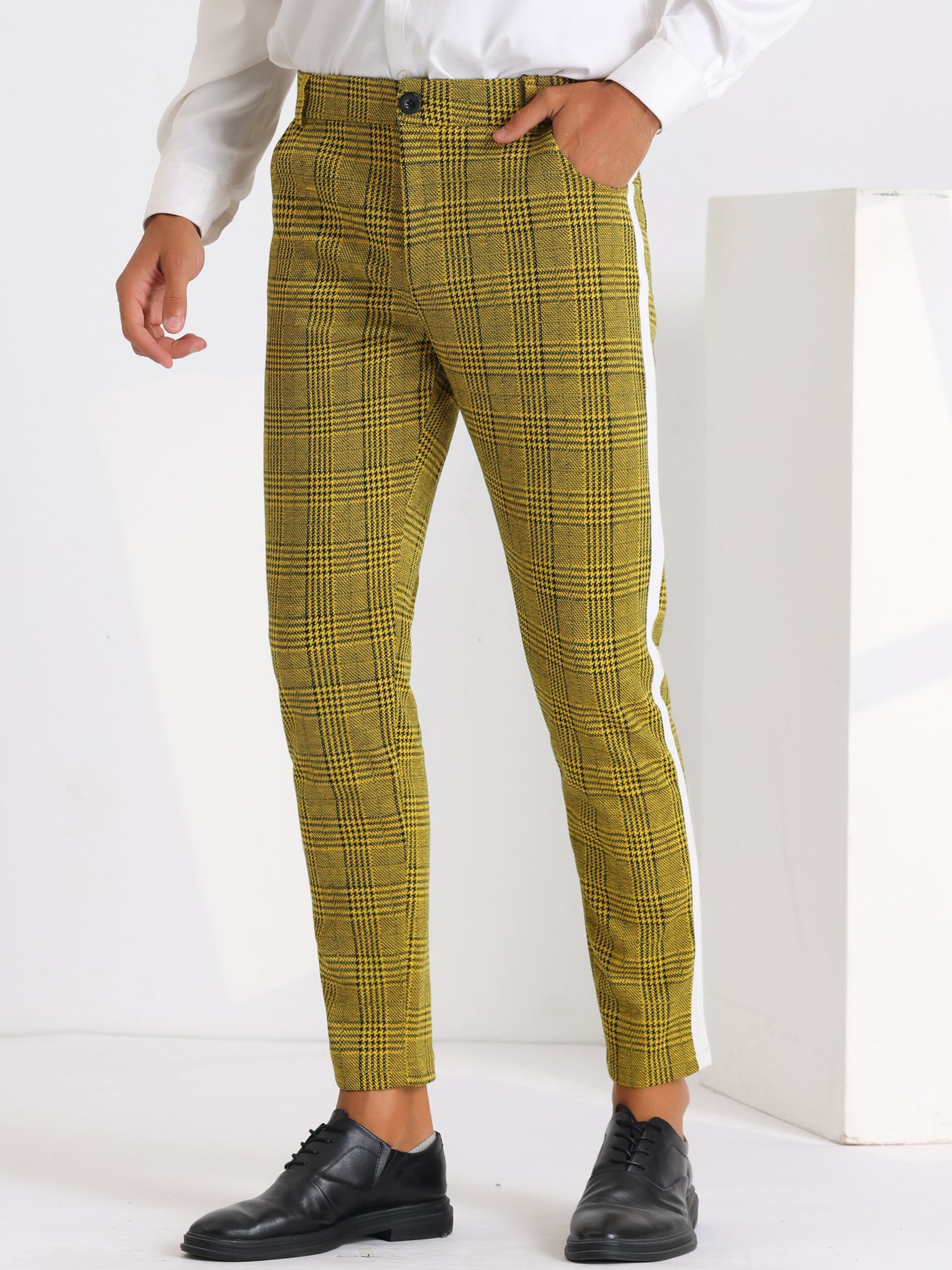 Bublédon Men's Contrast Color Checked Flat Front Formal Pants