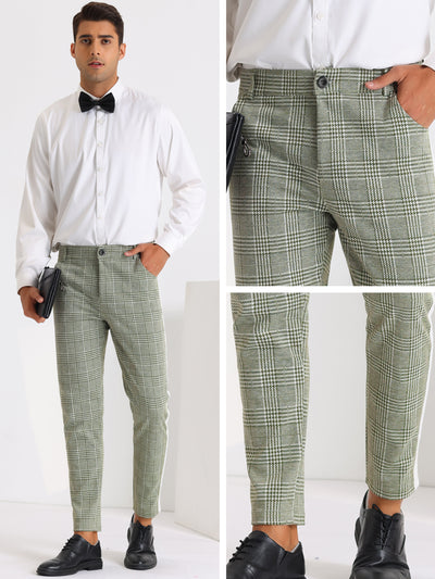 Men's Contrast Color Checked Flat Front Formal Pants