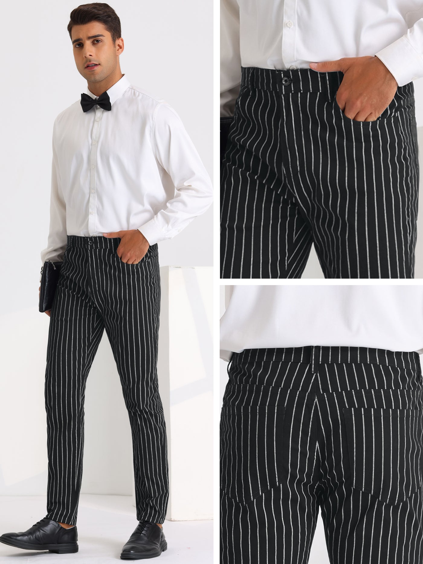 Bublédon Men's Flat Front Slim Fit Stripe Cropped Pants