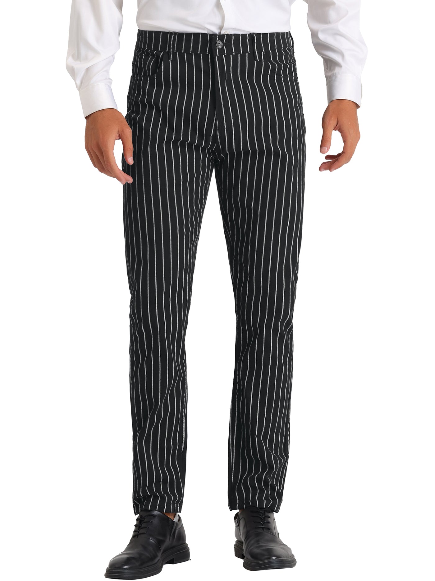 Bublédon Men's Flat Front Slim Fit Stripe Cropped Pants
