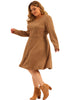 Plus Size Faux Suede V Neck Long Sleeve A-Line Dress