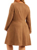 Plus Size Faux Suede V Neck Long Sleeve A-Line Dress