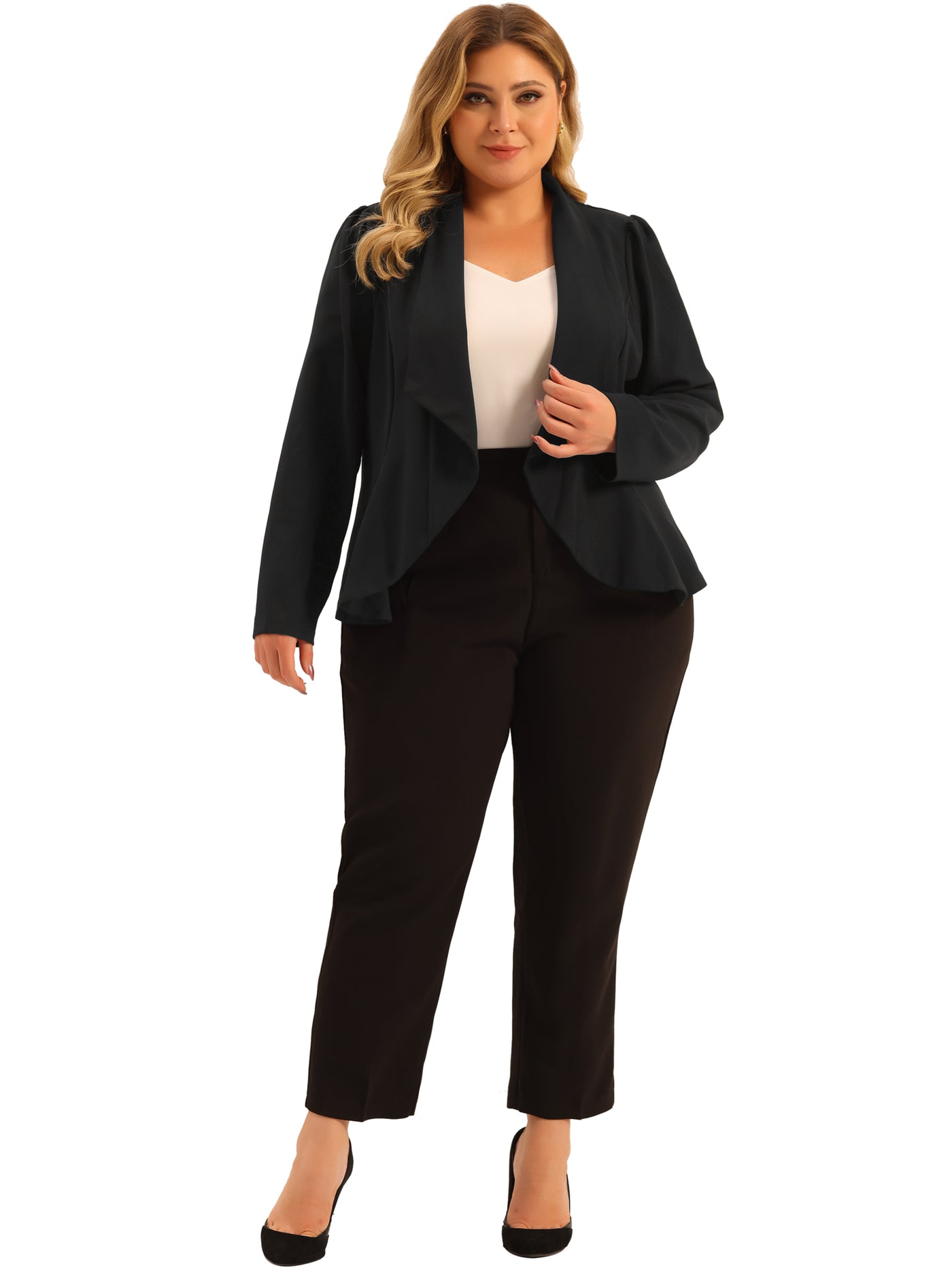 Bublédon Plus Size Jacket for Women Ruffle Front Work Long Sleeve Cardigans Jackets
