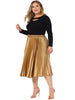 Plus Size Pleated Skirt for Women Stretched High Waist Premium Metallic Shiny Midi Skirts