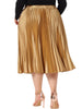 Plus Size Pleated Skirt for Women Stretched High Waist Premium Metallic Shiny Midi Skirts