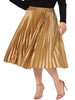 Plus Size Pleated Skirt for Women Stretched High Waist Premium Metallic Shiny Midi Skirts