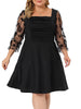 Plus Size Dress for Women Square Neck Sheer Long Sleeve Ruffle Flowy A-Line Midi Dresses