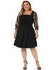 Plus Size Dress for Women Square Neck Sheer Long Sleeve Ruffle Flowy A-Line Midi Dresses