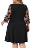 Plus Size Dress for Women Square Neck Sheer Long Sleeve Ruffle Flowy A-Line Midi Dresses