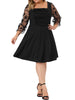 Plus Size Dress for Women Square Neck Sheer Long Sleeve Ruffle Flowy A-Line Midi Dresses