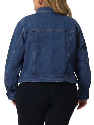 Plus Size Denim Jacket for Women Chain Button Jean Outwear Long Sleeve Jackets