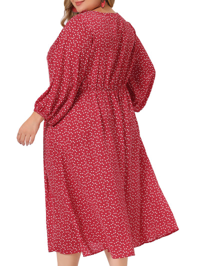 Plus Size Dress for Women Casual Elbow Sleeve Sweetheart Print Midi Ruffle Dresses