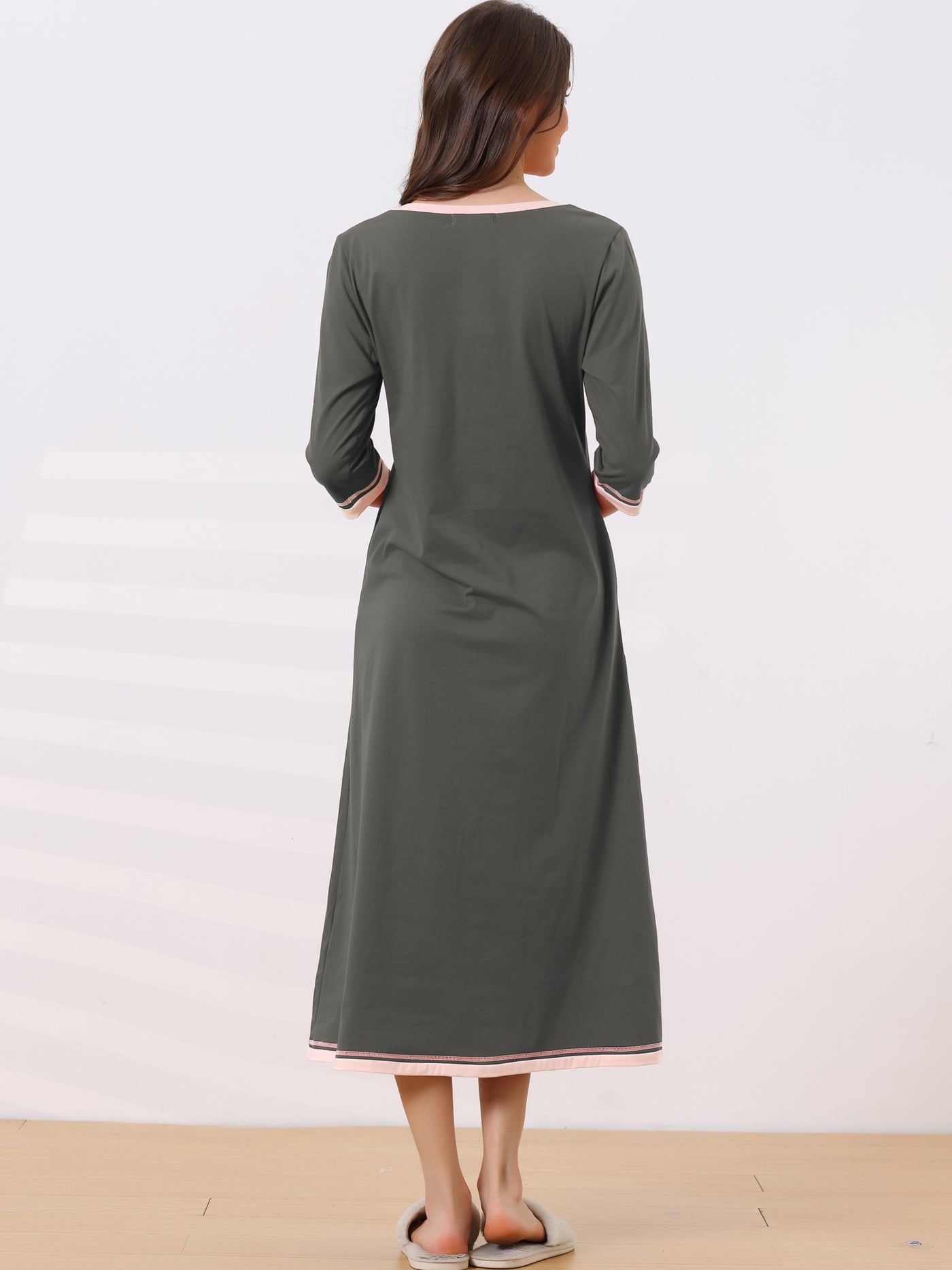 Bublédon Womens Long Nightgown 3/4 Sleeve V Neck Loungewear Full Length Sleep Nightshirt with Pockets