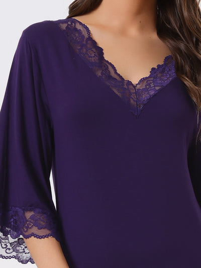 Womens Lace Nightshirt Soft Half Sleeve Sleepshirt Loungewear Pajama Nightgown