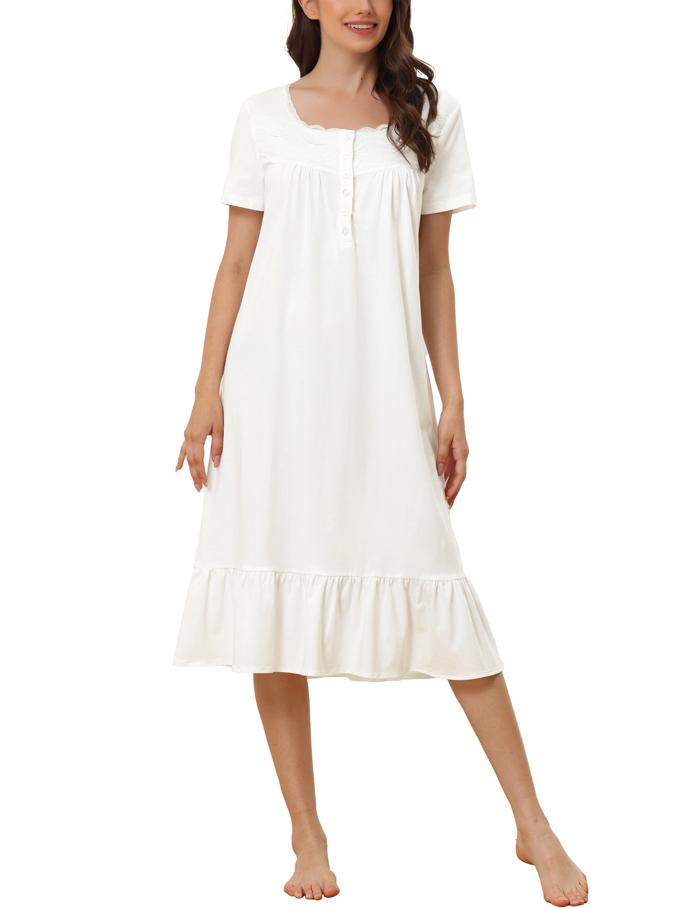 Bublédon Womens Victorian Nightgown Princess Lace Ruffle Short Sleeve Cotton Sleepwear Loungewear