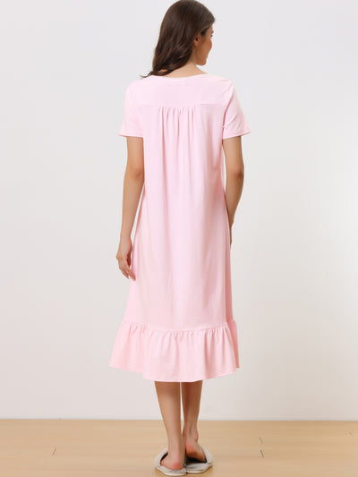 Womens Victorian Nightgown Princess Lace Ruffle Short Sleeve Cotton Sleepwear Loungewear