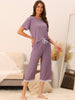 Womens Modal Loose Summer Pajama Set Lace Trim Short Sleeve Capri Pants Sleepwear