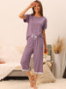 Womens Modal Loose Summer Pajama Set Lace Trim Short Sleeve Capri Pants Sleepwear