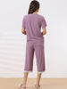 Womens Modal Loose Summer Pajama Set Lace Trim Short Sleeve Capri Pants Sleepwear