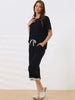 Womens Modal Loose Summer Pajama Set Lace Trim Short Sleeve Capri Pants Sleepwear