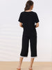 Womens Modal Loose Summer Pajama Set Lace Trim Short Sleeve Capri Pants Sleepwear