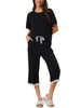 Womens Modal Loose Summer Pajama Set Lace Trim Short Sleeve Capri Pants Sleepwear