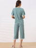 Womens Modal Loose Summer Pajama Set Lace Trim Short Sleeve Capri Pants Sleepwear