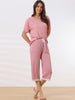 Womens Modal Loose Summer Pajama Set Lace Trim Short Sleeve Capri Pants Sleepwear