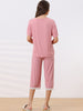 Womens Modal Loose Summer Pajama Set Lace Trim Short Sleeve Capri Pants Sleepwear