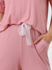 Womens Modal Loose Summer Pajama Set Lace Trim Short Sleeve Capri Pants Sleepwear