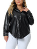 Plus Size Faux Leather Shirts for Women Loose Fit Blazer Long Sleeves Button Motorcycle Biker Coat Casual Jacket