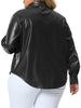 Plus Size Faux Leather Shirts for Women Loose Fit Blazer Long Sleeves Button Motorcycle Biker Coat Casual Jacket