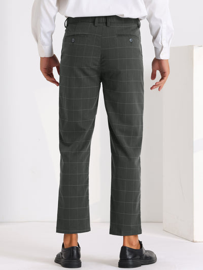 Plaid Dress Pants for Men's Slim Fit Flat Front Stretch Business Checked Trousers