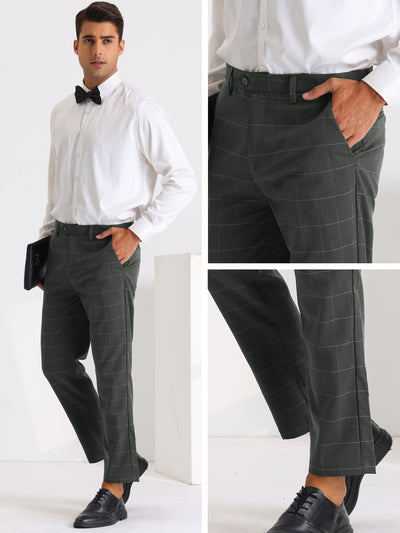 Plaid Dress Pants for Men's Slim Fit Flat Front Stretch Business Checked Trousers