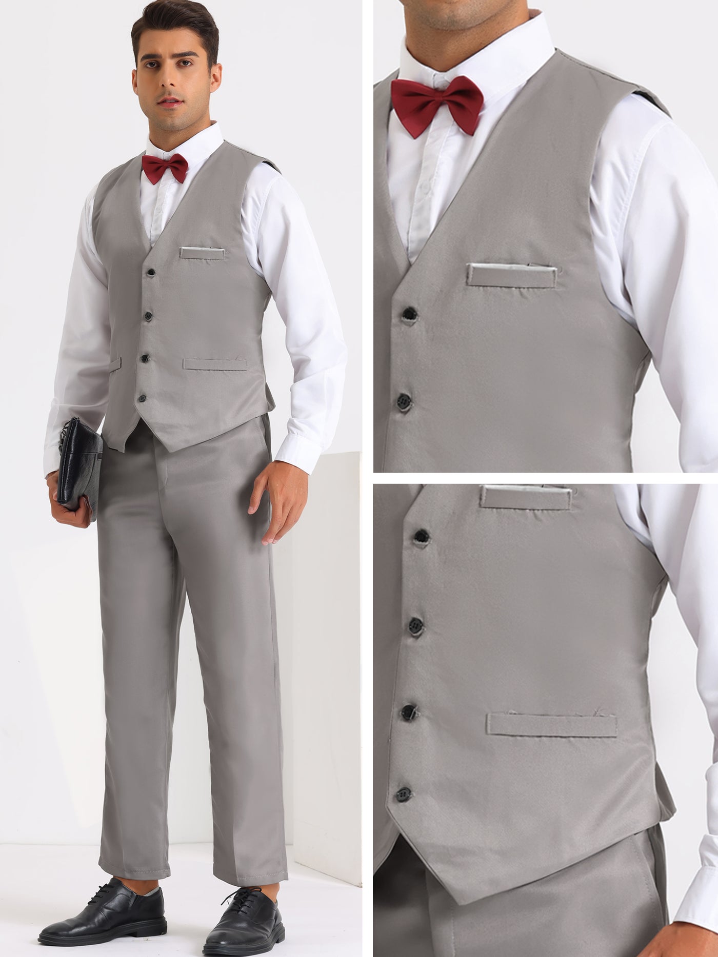 Bublédon 3 Pieces Suits for Men's Prom Wedding Business Dress Shirt Pants Waistcoat Sets